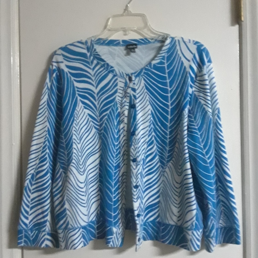 Very nice three-quarter-length blue and white swea